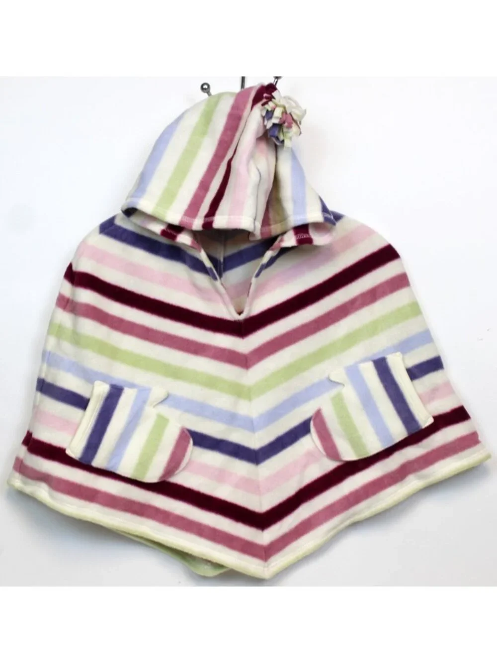 2005 Gymboree Winter Princess Striped Fleece Poncho Hooded Pockets sz Lg 10/12